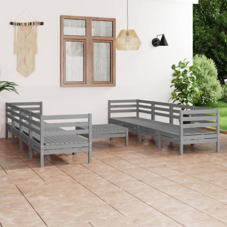 vidaXL Set Divani da Giardino 9 pz Grigio in Legno Massello di Pino