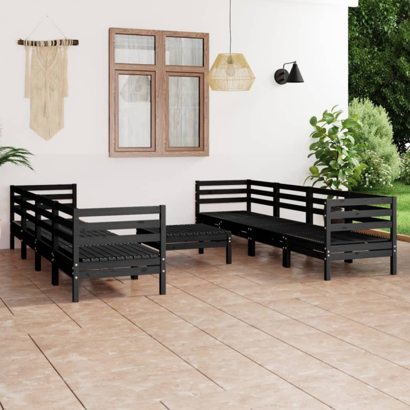 vidaXL Set Divani da Giardino 9 pz Nero in Legno Massello di Pino vidaXL Set Divani da Giardino 9 pz Nero in Legno Massello di Pino