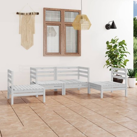 vidaXL Set Divani da Giardino 4 pz Bianco in Legno Massello di Pino