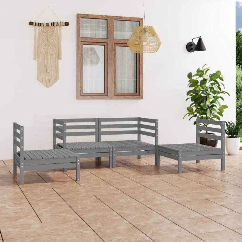 vidaXL Set Divani da Giardino 4 pz Grigio in Legno Massello di Pino vidaXL Set Divani da Giardino 4 pz Grigio in Legno Massello di Pino