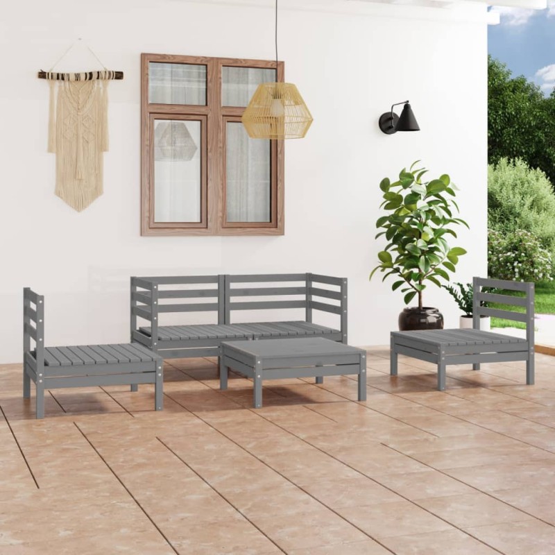 vidaXL Set Divani da Giardino 5 pz Grigio in Legno Massello di Pino vidaXL Set Divani da Giardino 5 pz Grigio in Legno Massello di Pino