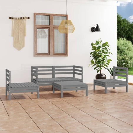 vidaXL Set Divani da Giardino 5 pz Grigio in Legno Massello di Pino