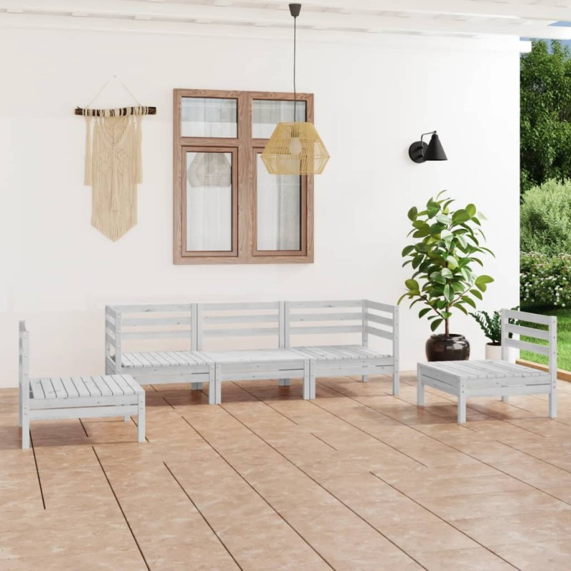 vidaXL Set Divani da Giardino 5 pz Bianco in Legno Massello di Pino vidaXL Set Divani da Giardino 5 pz Bianco in Legno Massello di Pino