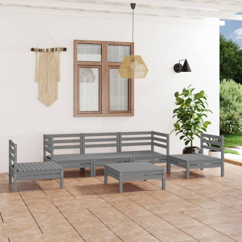 vidaXL Set Divani da Giardino 6 pz Grigio in Legno Massello di Pino vidaXL Set Divani da Giardino 6 pz Grigio in Legno Massello di Pino