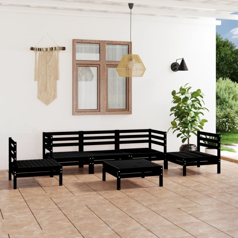 vidaXL Set Divani da Giardino 6 pz Nero in Legno Massello di Pino vidaXL Set Divani da Giardino 6 pz Nero in Legno Massello di Pino