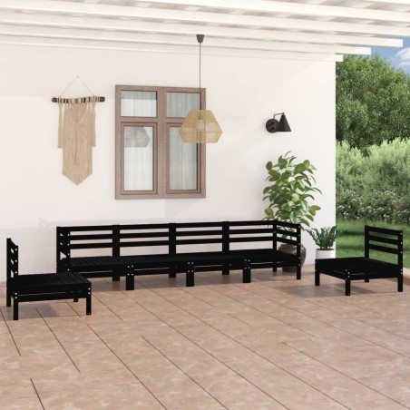 vidaXL Set Divani da Giardino 6 pz Nero in Legno Massello di Pino