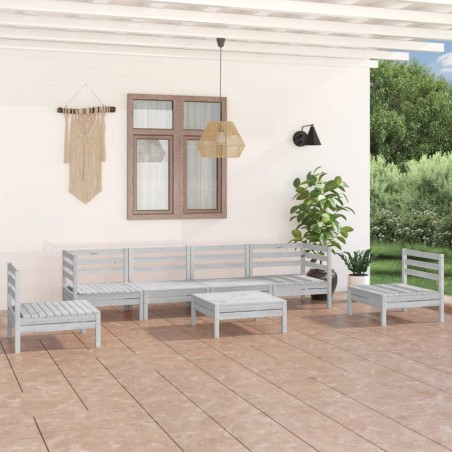vidaXL Set Divani da Giardino 7 pz Bianco in Legno Massello di Pino