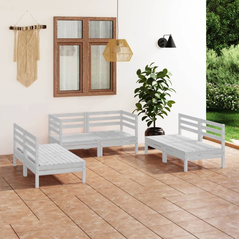 vidaXL Set Divani da Giardino 6 pz Bianco in Legno Massello di Pino vidaXL Set Divani da Giardino 6 pz Bianco in Legno Massello di Pino