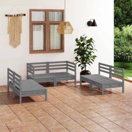vidaXL Set Divani da Giardino 6 pz Grigio in Legno Massello di Pino