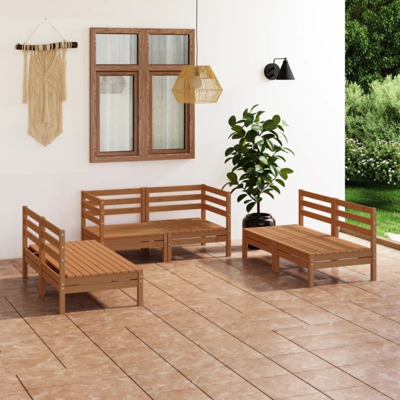 vidaXL Set Divani da Giardino 6 pz Miele in Legno Massello di Pino vidaXL Set Divani da Giardino 6 pz Miele in Legno Massello di Pino