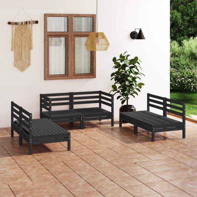 vidaXL Set Divani da Giardino 6 pz Nero in Legno Massello di Pino vidaXL Set Divani da Giardino 6 pz Nero in Legno Massello di Pino