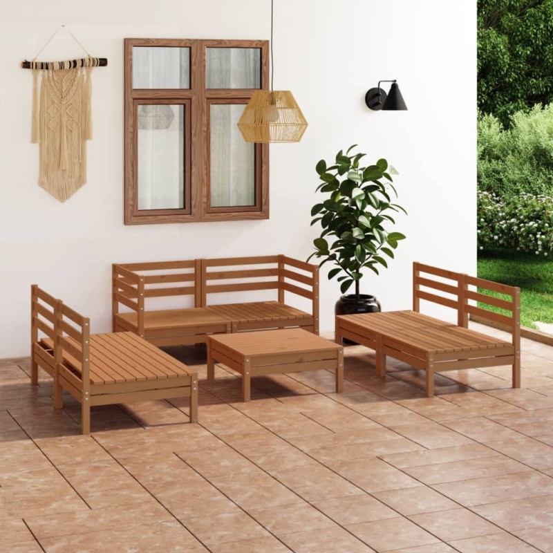 vidaXL Set Divani da Giardino 7 pz Miele in Legno Massello di Pino vidaXL Set Divani da Giardino 7 pz Miele in Legno Massello di Pino