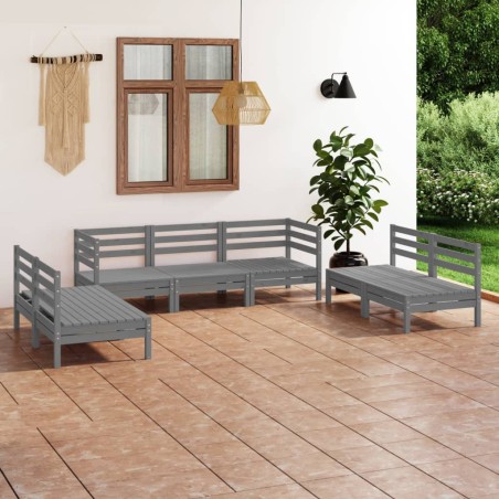 vidaXL Set Divani da Giardino 7 pz Grigio in Legno Massello di Pino