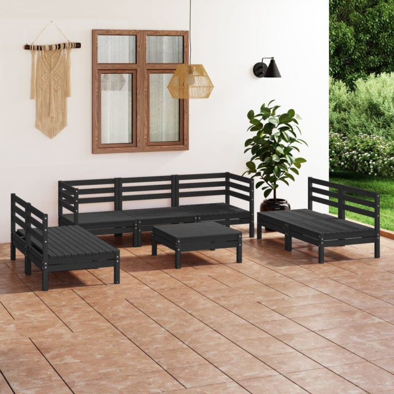 vidaXL Set Divani da Giardino 8 pz Nero in Legno Massello di Pino vidaXL Set Divani da Giardino 8 pz Nero in Legno Massello di Pino