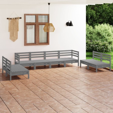 vidaXL Set Divani da Giardino 8 pz Grigio in Legno Massello di Pino