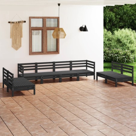vidaXL Set Divani da Giardino 8 pz Nero in Legno Massello di Pino