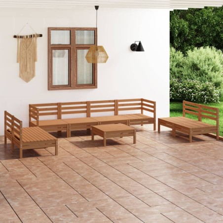 vidaXL Set Divani da Giardino 9 pz Miele in Legno Massello di Pino