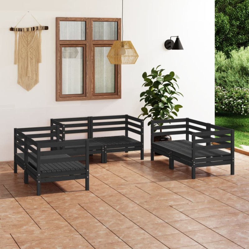vidaXL Set Divani da Giardino 6 pz Nero in Legno Massello di Pino vidaXL Set Divani da Giardino 6 pz Nero in Legno Massello di Pino