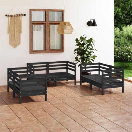vidaXL Set Divani da Giardino 6 pz Nero in Legno Massello di Pino