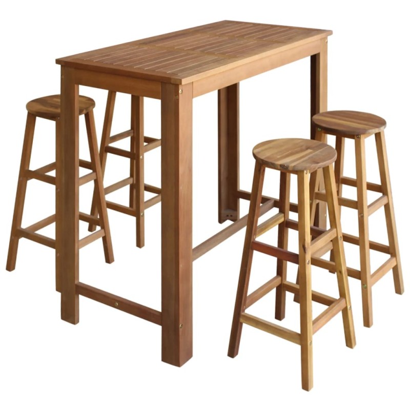 Tavolo e Sedie da Bar Set 5 pz in Legno Massello di Acacia
