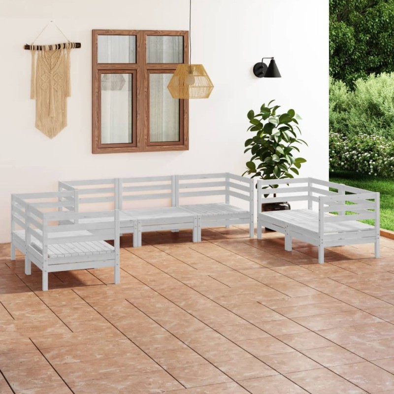 vidaXL Set Divani da Giardino 7 pz Bianco in Legno Massello di Pino vidaXL Set Divani da Giardino 7 pz Bianco in Legno Massello di Pino