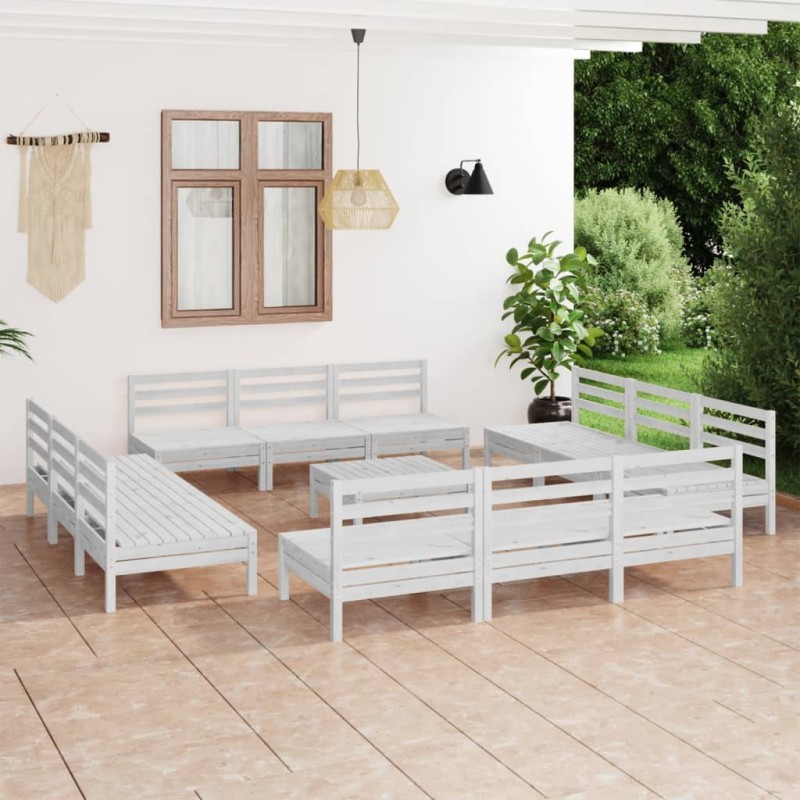 vidaXL Set Divani da Giardino 13 pz Bianco in Legno Massello di Pino vidaXL Set Divani da Giardino 13 pz Bianco in Legno Massello di Pino