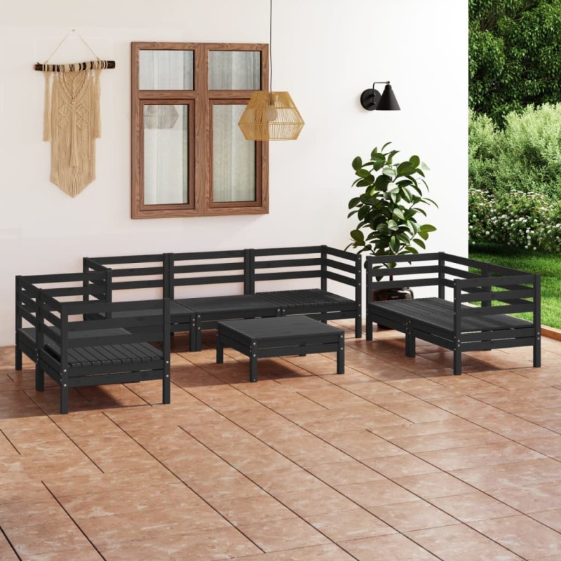 vidaXL Set Divani da Giardino 8 pz Nero in Legno Massello di Pino vidaXL Set Divani da Giardino 8 pz Nero in Legno Massello di Pino