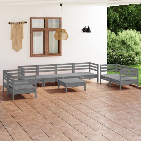 vidaXL Set Divani da Giardino 9 pz Grigio in Legno Massello di Pino