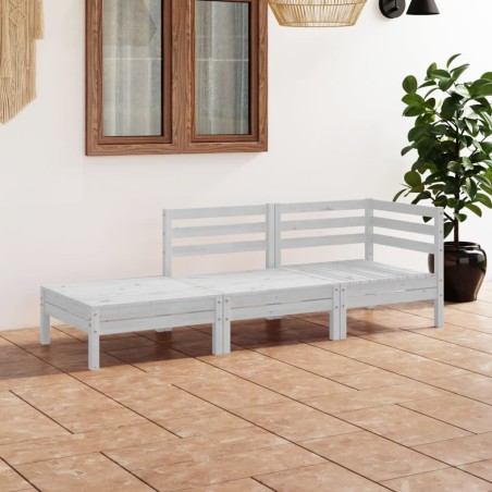 vidaXL Set Divani da Giardino 3 pz Bianco in Legno Massello di Pino