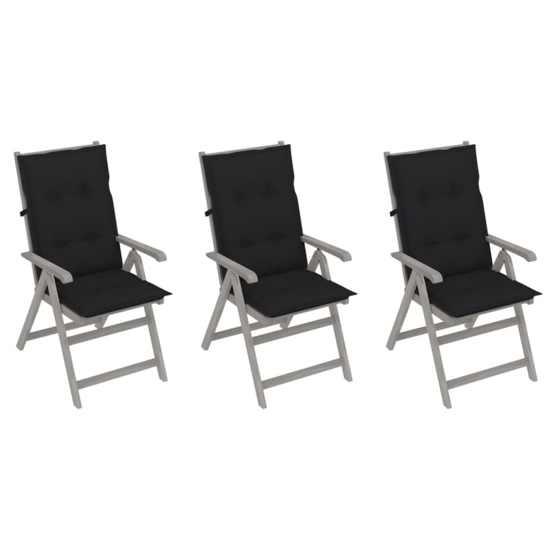 Sedie da Giardino Reclinabili 3 pz con Cuscini Massello Acacia Sedie da Giardino Reclinabili 3 pz con Cuscini Massello Acacia