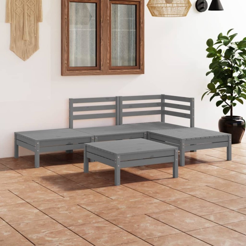 vidaXL Set Salotto da Giardino 5 pz in Legno Massello di Pino Grigio vidaXL Set Salotto da Giardino 5 pz in Legno Massello di Pino Grigio