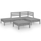 vidaXL Set Salotto da Giardino 5 pz in Legno Massello di Pino Grigio vidaXL Set Salotto da Giardino 5 pz in Legno Massello di Pino Grigio