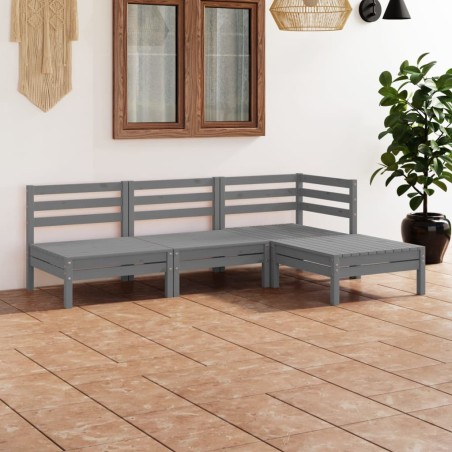 vidaXL Set Divani da Giardino 4 pz in Legno Massello di Pino Grigio