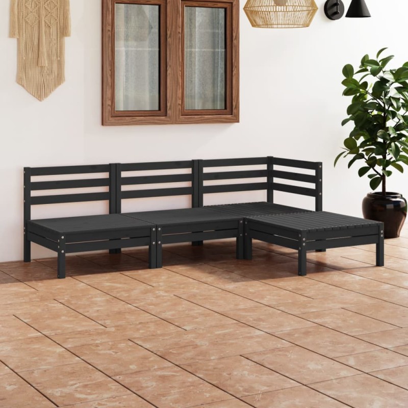 vidaXL Set Salotto da Giardino 4 pz in Legno Massello di Pino Nero vidaXL Set Salotto da Giardino 4 pz in Legno Massello di Pino Nero