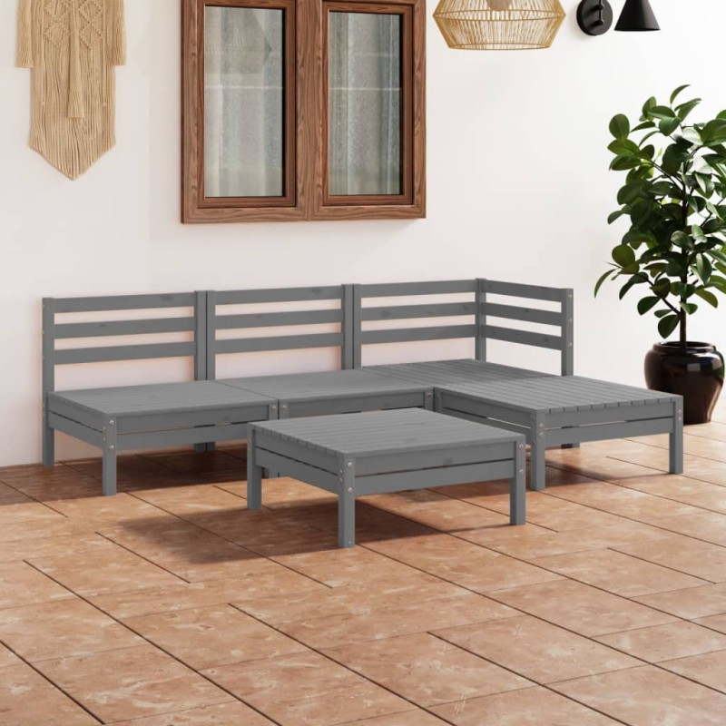 vidaXL Set Salotto da Giardino 5 pz in Legno Massello di Pino Grigio vidaXL Set Salotto da Giardino 5 pz in Legno Massello di Pino Grigio