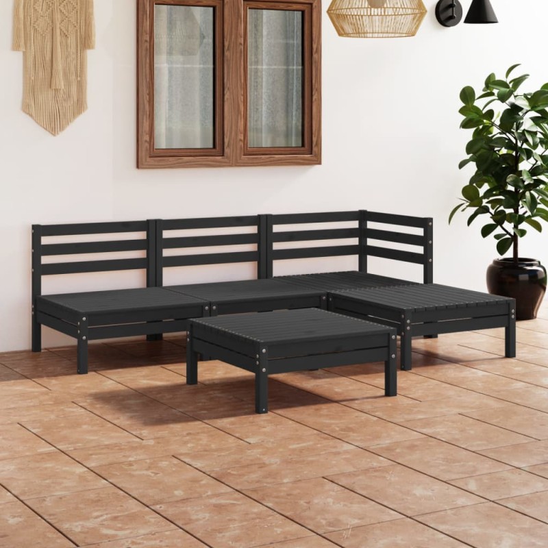 vidaXL Set Salotto da Giardino 5 pz in Legno Massello di Pino Nero vidaXL Set Salotto da Giardino 5 pz in Legno Massello di Pino Nero