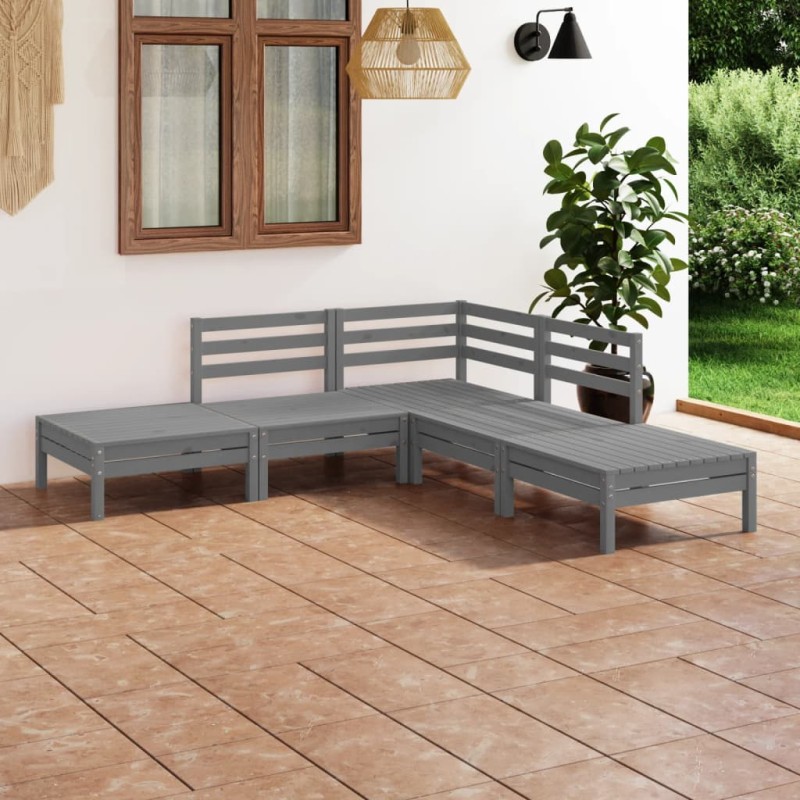 vidaXL Set Salotto da Giardino 5 pz in Legno Massello di Pino Grigio vidaXL Set Salotto da Giardino 5 pz in Legno Massello di Pino Grigio