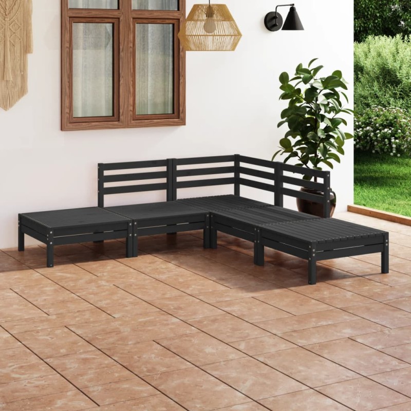 vidaXL Set Salotto da Giardino 5 pz in Legno Massello di Pino Nero vidaXL Set Salotto da Giardino 5 pz in Legno Massello di Pino Nero