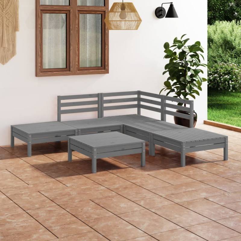 vidaXL Set Salotto da Giardino 6 pz in Legno Massello di Pino Grigio vidaXL Set Salotto da Giardino 6 pz in Legno Massello di Pino Grigio