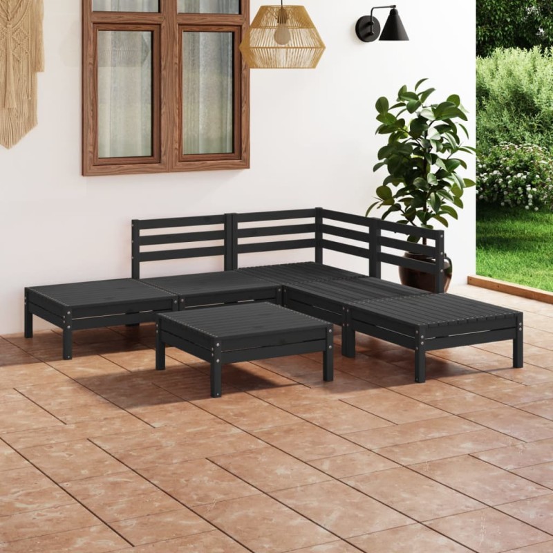 vidaXL Set Salotto da Giardino 6 pz in Legno Massello di Pino Nero vidaXL Set Salotto da Giardino 6 pz in Legno Massello di Pino Nero
