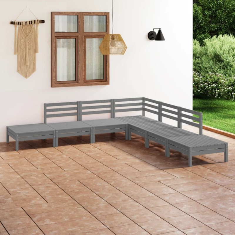 vidaXL Set Salotto da Giardino 7 pz in Legno Massello di Pino Grigio vidaXL Set Salotto da Giardino 7 pz in Legno Massello di Pino Grigio