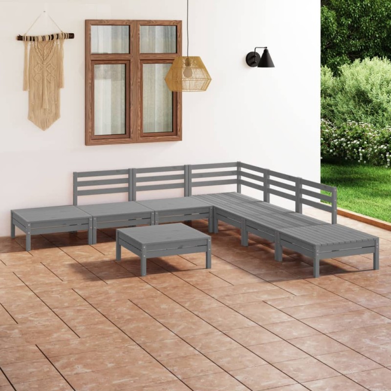 vidaXL Set Salotto da Giardino 8 pz in Legno Massello di Pino Grigio vidaXL Set Salotto da Giardino 8 pz in Legno Massello di Pino Grigio