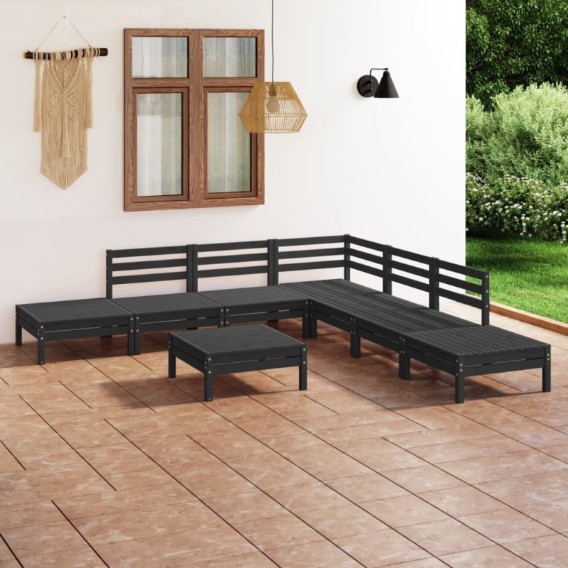 vidaXL Set Salotto da Giardino 8 pz in Legno Massello di Pino Nero vidaXL Set Salotto da Giardino 8 pz in Legno Massello di Pino Nero