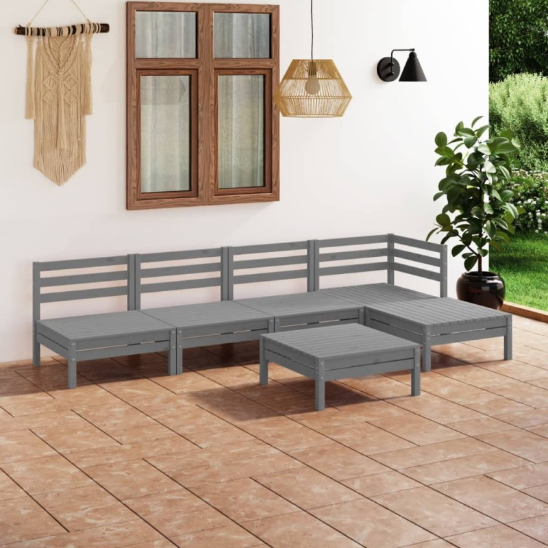 vidaXL Set Salotto da Giardino 6 pz in Legno Massello di Pino Grigio vidaXL Set Salotto da Giardino 6 pz in Legno Massello di Pino Grigio