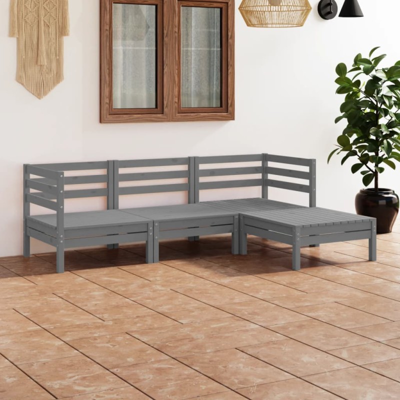 vidaXL Set Salotto da Giardino 4 pz in Legno Massello di Pino Grigio vidaXL Set Salotto da Giardino 4 pz in Legno Massello di Pino Grigio
