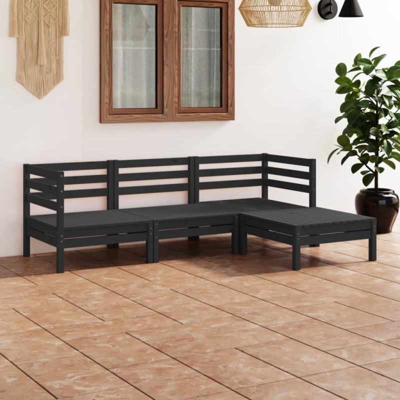vidaXL Set Salotto da Giardino 4 pz in Legno Massello di Pino Nero vidaXL Set Salotto da Giardino 4 pz in Legno Massello di Pino Nero