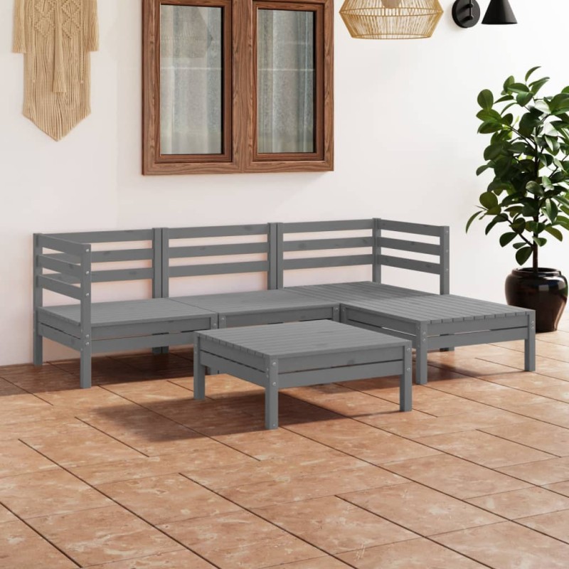 vidaXL Set Salotto da Giardino 5 pz in Legno Massello di Pino Grigio vidaXL Set Salotto da Giardino 5 pz in Legno Massello di Pino Grigio