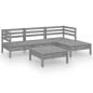 vidaXL Set Salotto da Giardino 5 pz in Legno Massello di Pino Grigio vidaXL Set Salotto da Giardino 5 pz in Legno Massello di Pino Grigio