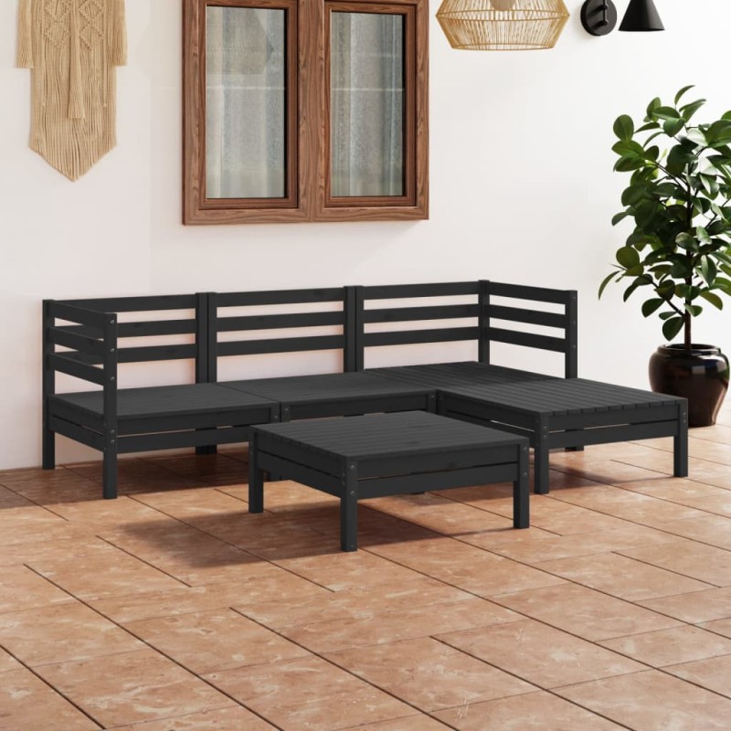 vidaXL Set Salotto da Giardino 5 pz in Legno Massello di Pino Nero vidaXL Set Salotto da Giardino 5 pz in Legno Massello di Pino Nero