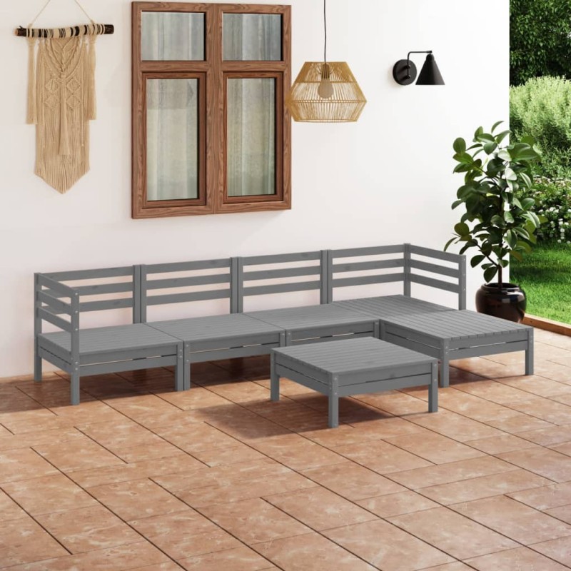 vidaXL Set Divani da Giardino 6 pz in Legno Massello di Pino Grigio vidaXL Set Divani da Giardino 6 pz in Legno Massello di Pino Grigio